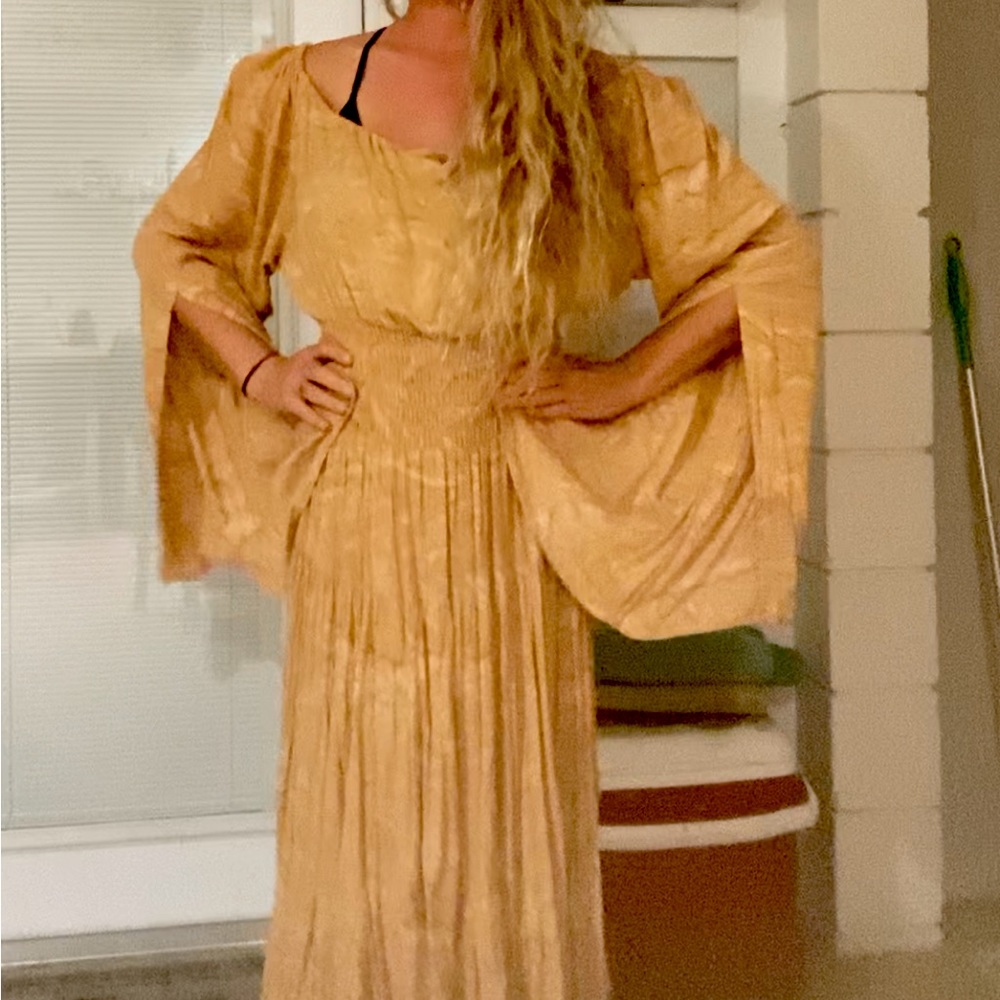 Lost river long dark yellow cotton dress